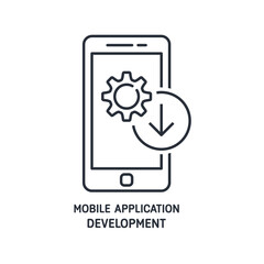 Mobile application development.System updates , updating operation in user, service and installation programs.Vector linear icon isolated on white background.