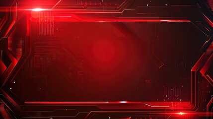 Abstract Red Digital Interface with Glowing Lines and Shapes