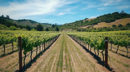 Fototapeta premium Vineyard Rows in Summer Sunlight