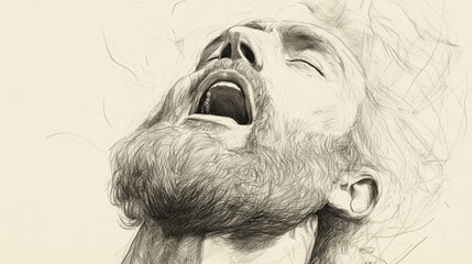 The Song of Moses in Deuteronomy - Close-Up of Moses' Emotion - Biblical Illustration - Bible Wall Art with Beige Background