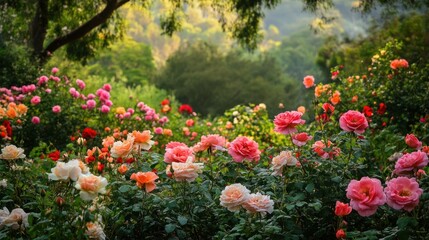 Blooming Rose Garden with Lush Greenery