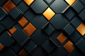 generated illustration of block wall high tech 3D, cube tile pattern
