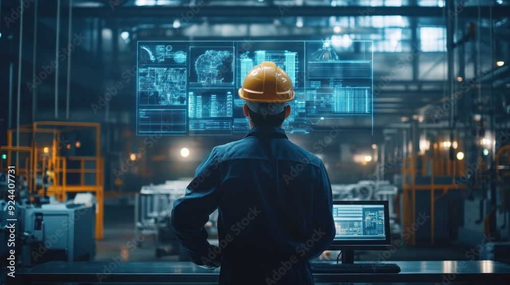 Poster Industrial Worker Monitoring Data on a Large Digital Display