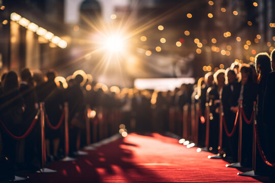 Defocused red carpet event scene with many people