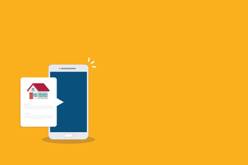 Home, house info notification on mobile phone. Digital app on smartphone device, rent or sell application or smart house notice.	