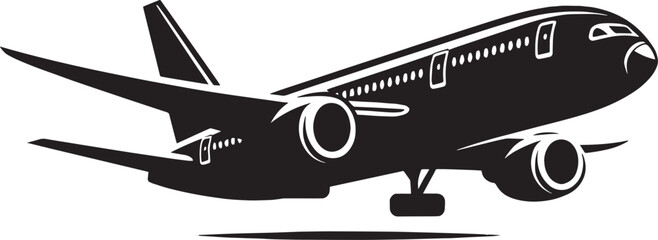 Airplane Flying silhouette flat vector illustration isolated on a white background