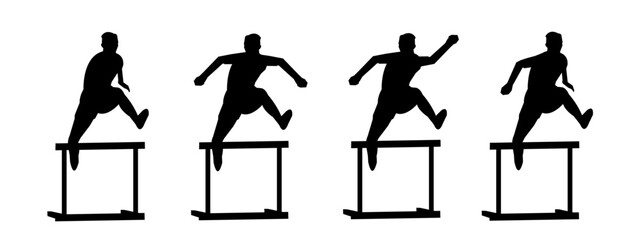 Hurdler silhouette collection set. Vector illustration.