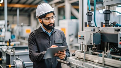An Indian quality control technician operating machinery used for inspecting and ensuring product quality.
