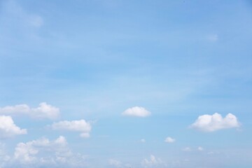 Blue sky background and white clouds soft focus, and copy space horizontal shape.