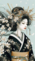 日本画（Japanese painting）／美人画　美女　着物　anime　イラスト