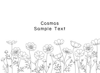 手描きのコスモス畑の線画フレームイラスト © kuromily