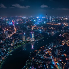Fototapeta premium A large aerial photo of the night scene of Nanjing city