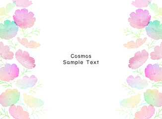 カラフルなコスモス畑のフレーム背景イラスト