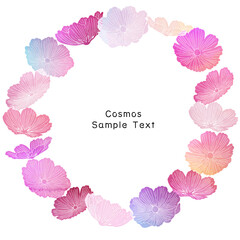 カラフルなコスモス畑の丸フレーム背景イラスト