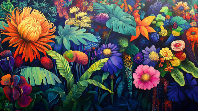 Vibrant mural of nature fantacy background.