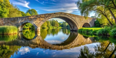 Fototapeta premium A beautiful stone bridge arching over a tranquil river , bridge, water, architecture, scenic, nature, crossing, peaceful