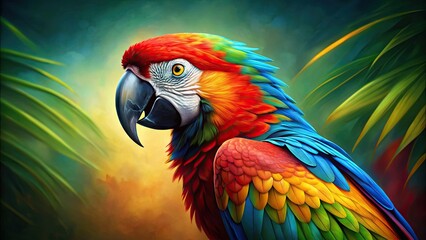 Obraz premium Vibrant oil painting of a playful macaw parrot , colorful, tropical, bird, wildlife, art, vibrant, detailed, beautiful