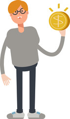 Male Character Holding Dollar Coin
