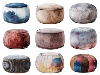 Set of pouf watercolor illustration. AI generated