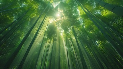 A picturesque scene of Arashiyama Bamboo Grove, sunlight breaking through the dense bamboo canopy, illuminating the lush green stalks, tranquil and calming atmosphere, vivid details, hd quality,