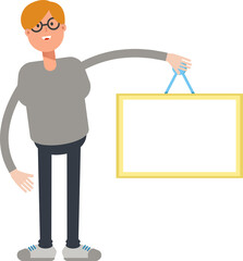Male Character Holding Blank Signage
