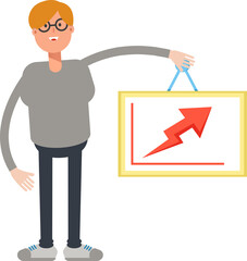 Male Character Holding Arrow Chart
