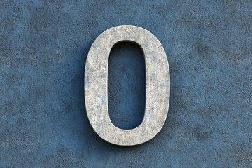 Close-up of a metallic numeral zero on a textured blue background, ideal for design and numerical representation.