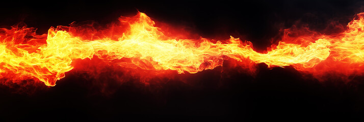 A fierce trail of flames, moving like a fiery serpent in the dark.