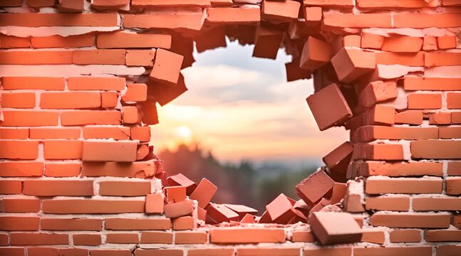 Ruined Brick Wall with Visible Hole
