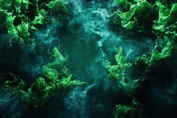 Fototapeta premium Plankton float in a dense, algae-filled sea, with their role in the carbon cycle visualized through rich, layered textures.