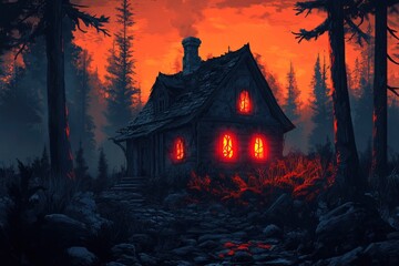A Mystical, Luminous House in a Dark Forest