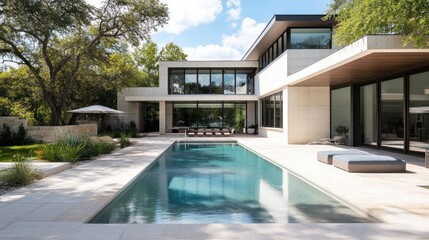 Fototapeta premium Modern Home with Swimming Pool and Landscaping