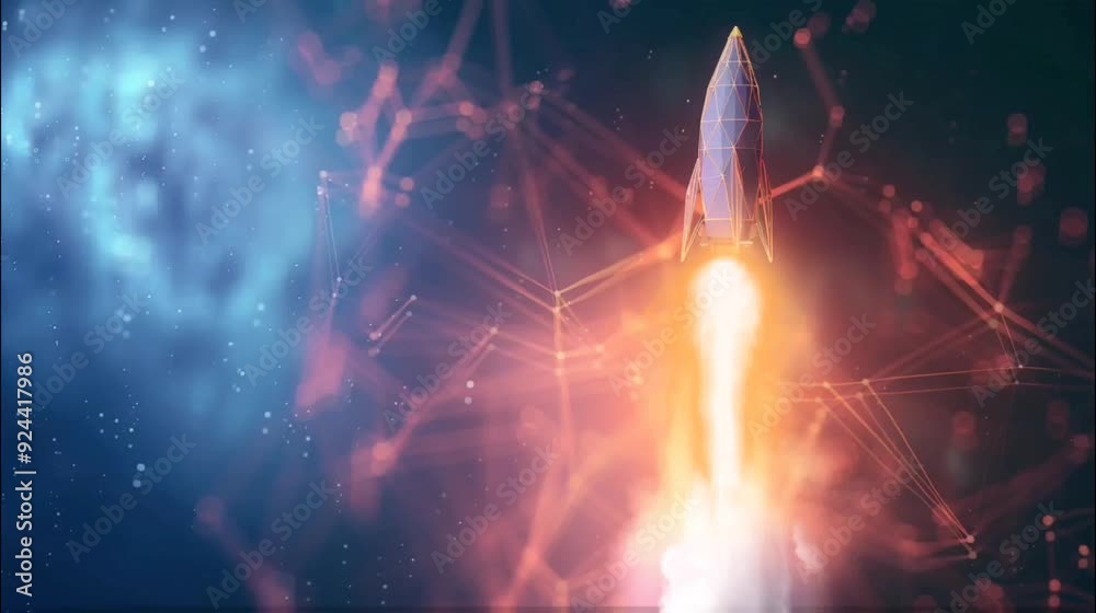 Wall mural futuristic rocket launching into space. seamless loop video background