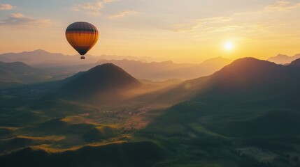 Obraz premium Majestic Hot Air Balloon Adventure over Sunrise Mountains