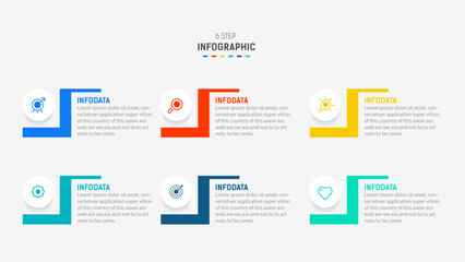 Business  infographics design for Six Step, option, parts or process. Infographic 6 element design template for presentation.  process diagram, step banner, flow chart, 6 option template.