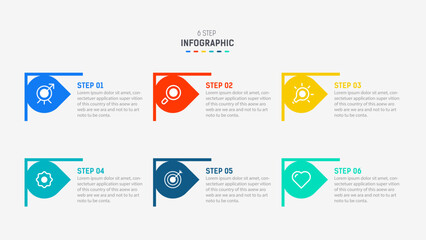 Business  infographics design for Six Step, option, parts or process. Infographic 6 element design template for presentation.  process diagram, step banner, flow chart, 6 option template.