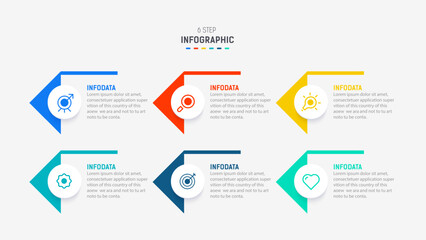Business  infographics design for Six Step, option, parts or process. Infographic 6 element design template for presentation.  process diagram, step banner, flow chart, 6 option template.