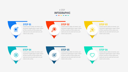 Business  infographics design for Six Step, option, parts or process. Infographic 6 element design template for presentation.  process diagram, step banner, flow chart, 6 option template.
