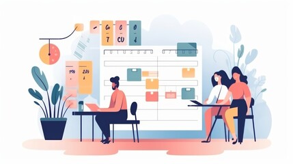 A group of people are working together in a room with a white board and a laptop