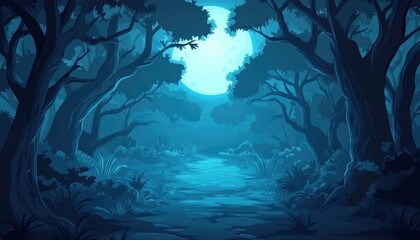 Moonlight Illuminating a Path Through a Dark Forest