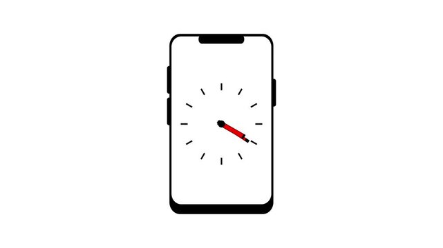 Animated on mobile screen showing of a clock icon animation. Digital clock animation.