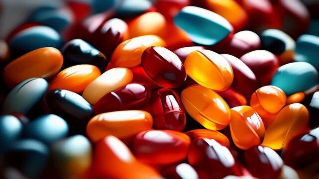 Vibrant collection of colorful dietary supplements displayed in a close-up arrangement