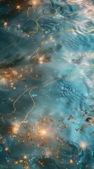 Fototapeta premium Digital blue and gold water fluid abstract graphic poster background