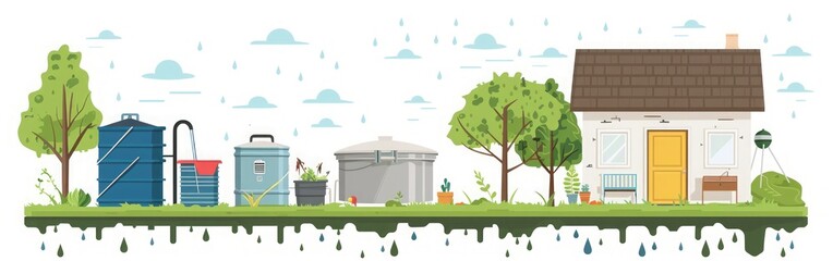 Rainwater Harvesting: A Sustainable Home Illustration