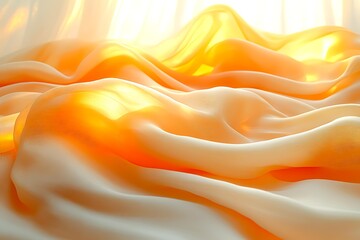 Fototapeta premium Soft, flowing, orange and cream fabric drapes create a calming and serene aesthetic, suitable for use in backgrounds, advertisements, or design projects requiring a touch of elegance and warmth,