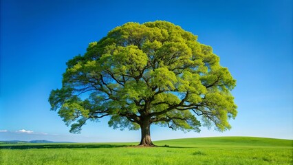 Majestic oak tree standing tall under a clear blue sky