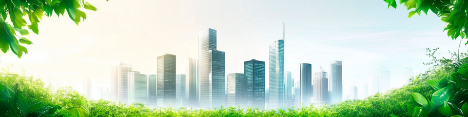 Obraz premium Big City green live. Modern trendy futuristic template. Simple forms, lines. Place for text copy space. background abstraction UI UX design poster invitation banner email header. Generative Ai content