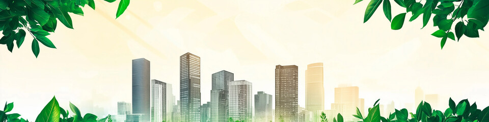 Fototapeta premium Big City green live. Modern trendy futuristic template. Simple forms, lines. Place for text copy space. background abstraction UI UX design poster invitation banner email header. Generative Ai content