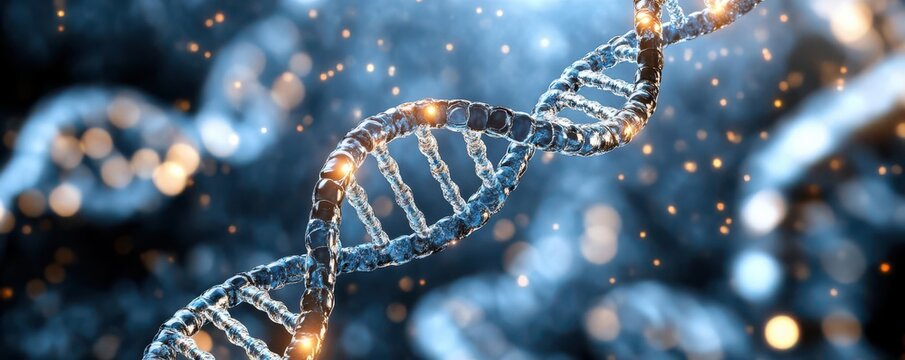 DNA double helix unraveling to show traits, dramatic lighting and contrast, Heredity, genetic expression theme