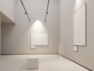 Empty white modern art gallery with picture frame
